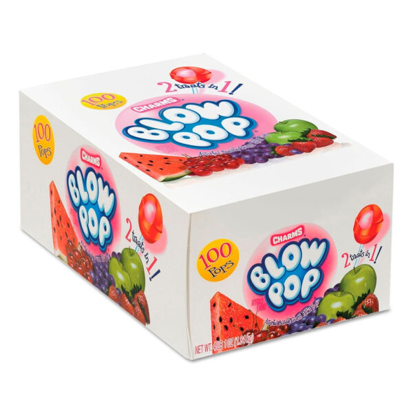 Charms Blow Pop Assorted Bubble Gum Filled Pops 100 Count Box 1.84kg