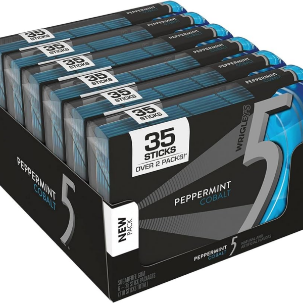 Wrigley’s 5 GUM Sugar Free Chewing Gum, Peppermint Cobalt, 35-stick Pack (6 Packs)