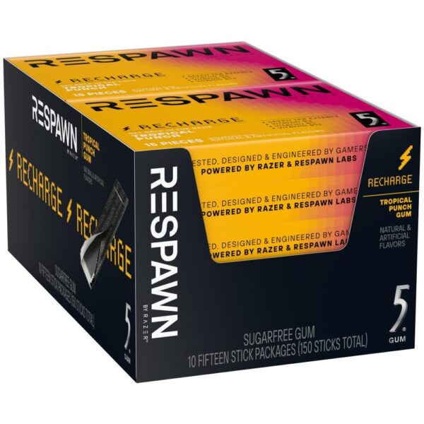 By Razer Gum, Recharge Chewing Gum – Tropical Punch, Sugar-Free, 15 Count