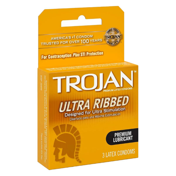 Trojan Stimulations Ultra Ribbed Lubricated Latex Condoms 3ct